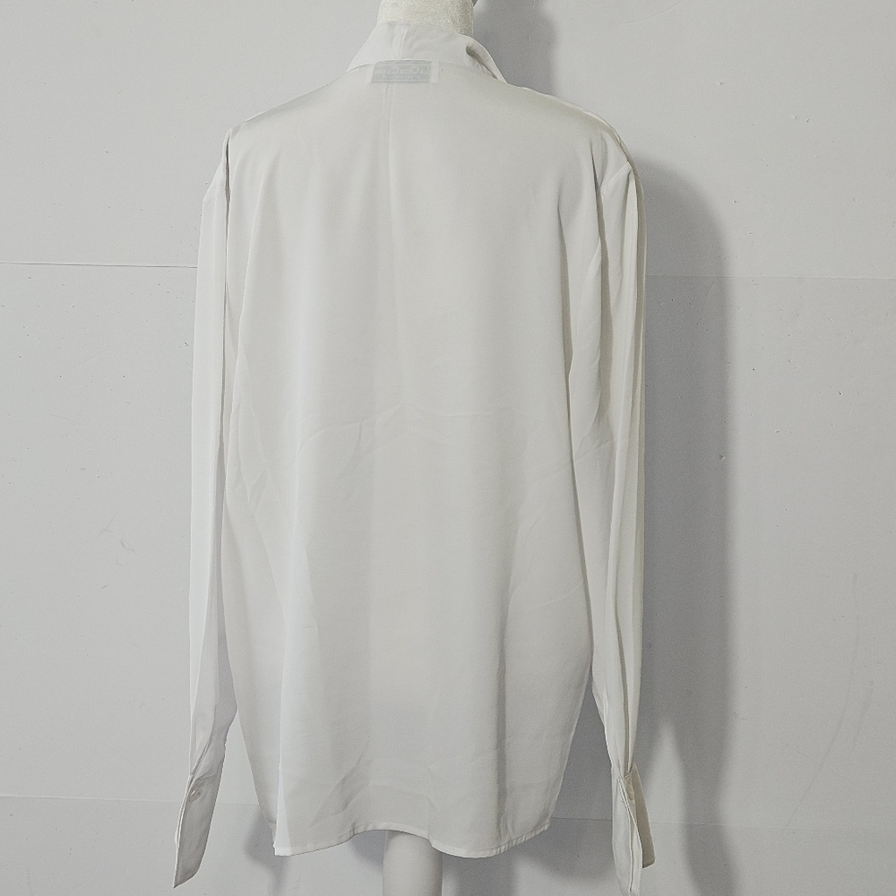 La Chine Classic Size 12 White Long-Sleeved Polyester Button Up Blouse with Laye - Picture 5 of 16